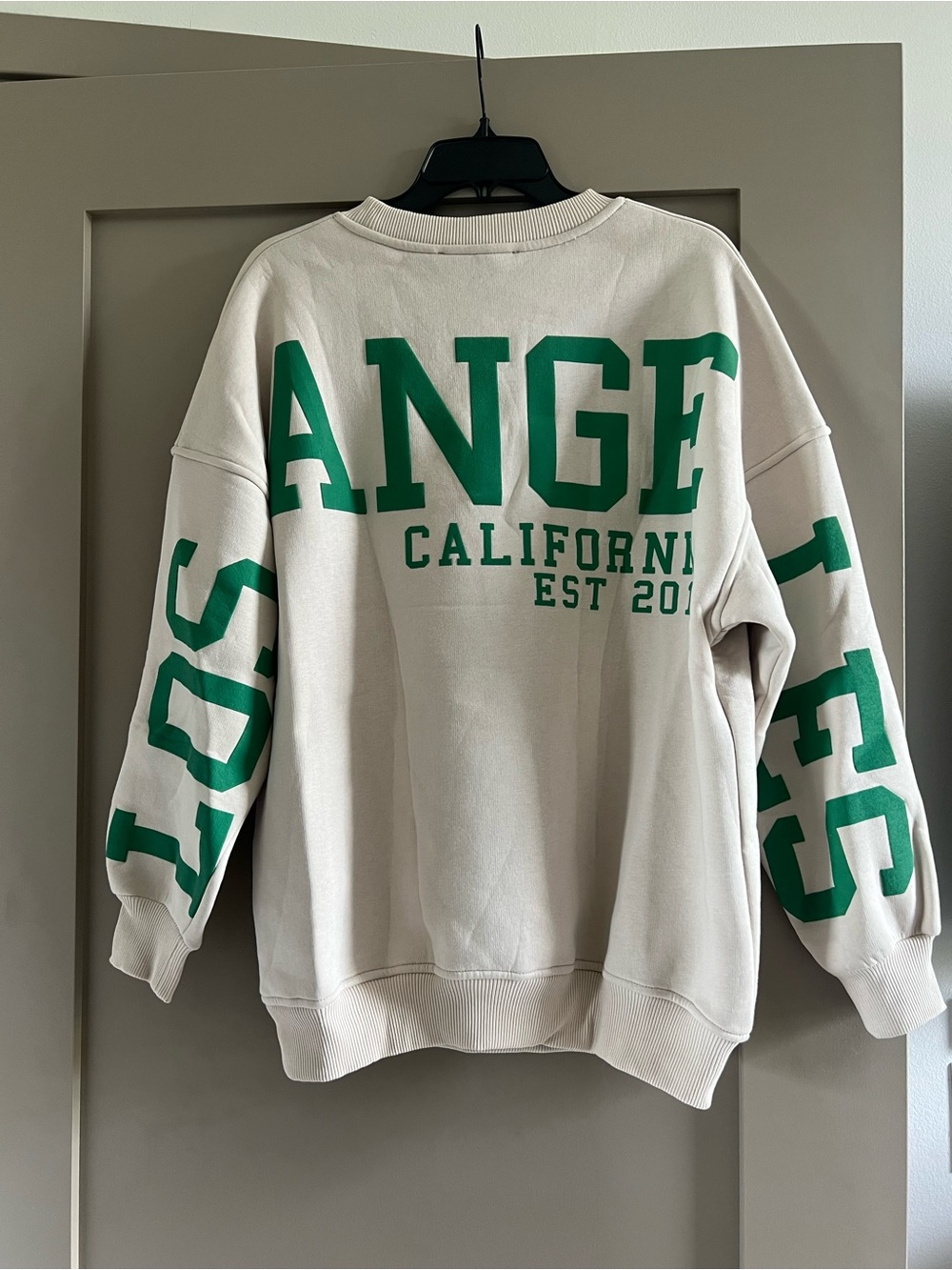 Cream Crewneck Sweatshirt with Green California Graphics